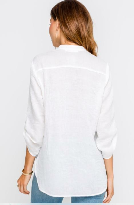 Just In Time White Roll Tab Sleeve Top -  BohoPink