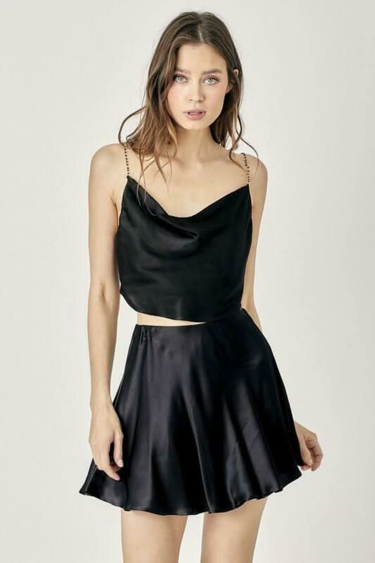 Mustard Seed Selma Black Satin Two-Piece Mini Dress - Size L