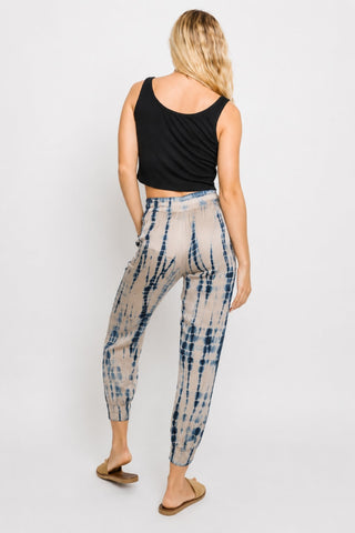 Good Vibes Nude and Navy Blue Tie-Dye Jogger Pants - Back View