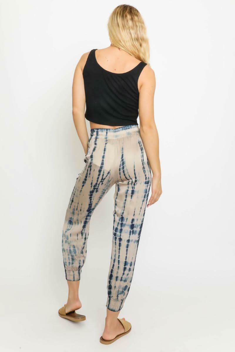 Good Vibes Nude and Navy Blue Tie-Dye Jogger Pants -  BohoPink