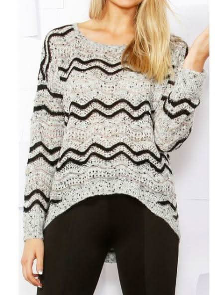 Hera Metallic Taupe and Black Chevron Sweater - Close Up View