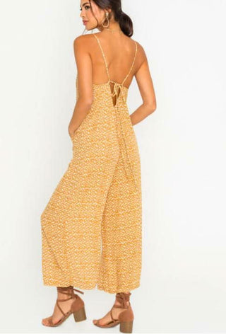 Tory Mustard Print Wide Leg Jumpsuit - Back View