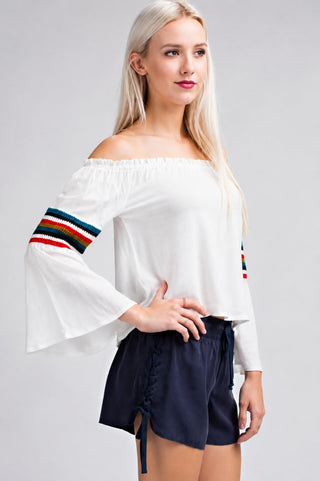Playa Fest White Off-the-Shoulder Bell Sleeve Top - Side View