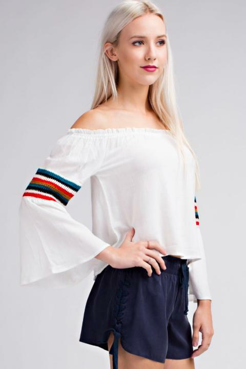 White Off-the-Shoulder Bell Sleeve Top