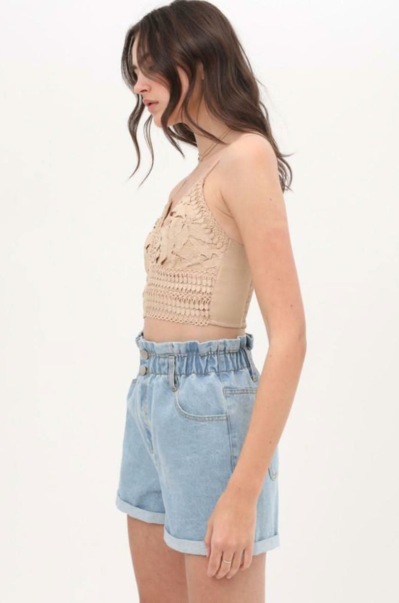 Becca Khaki Crochet Lace Crop Top -  BohoPink