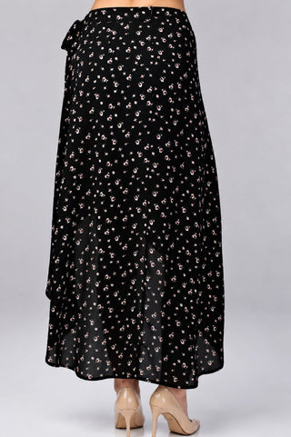 Black Floral Two-Piece Midi Wrap Skirt