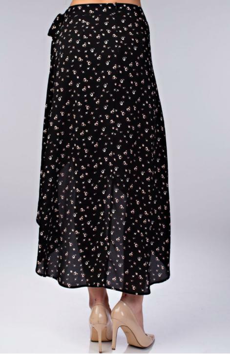 Black Floral Two-Piece Midi Dress