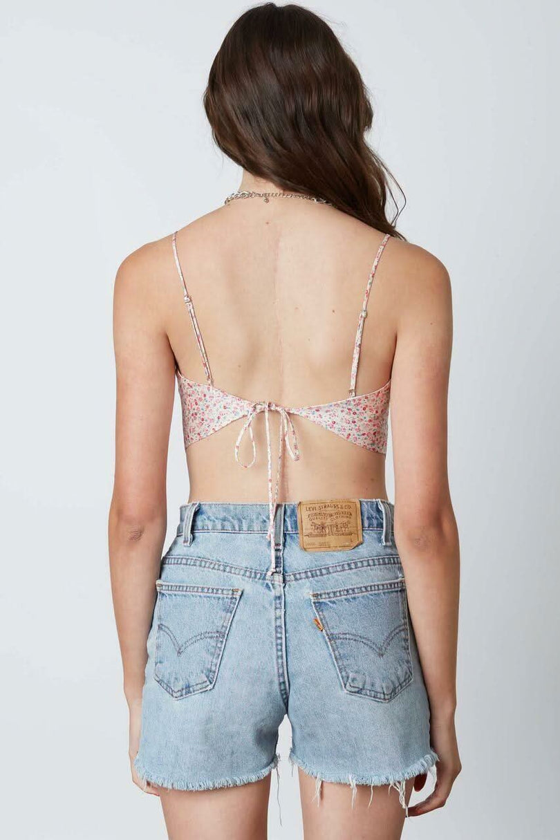 Lea Blush Ditsy Floral Print Satin Crop Top -  BohoPink