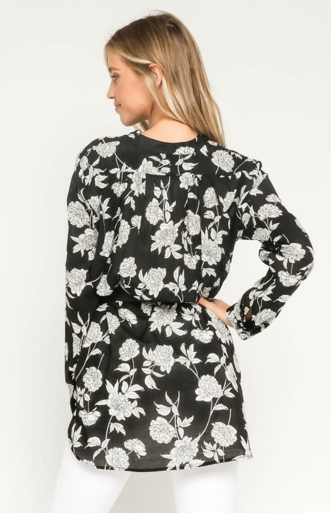 Floral Long Sleeve Button-Up Tunic Top 