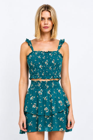 Gina Green Floral Print Two-Piece Dress - Front View