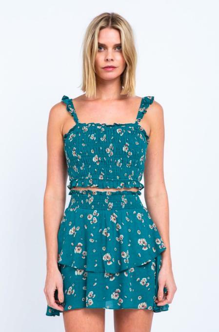 Gina Green Floral Print Two-Piece Dress -  BohoPink