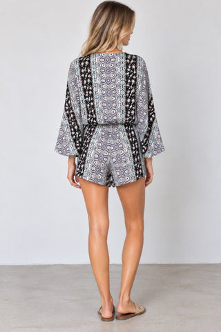 Sunday Brunch Floral Print Batwing Romper - Back View