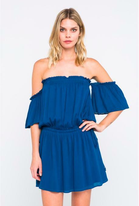 Blue Off-the-Shoulder Mini Dress 