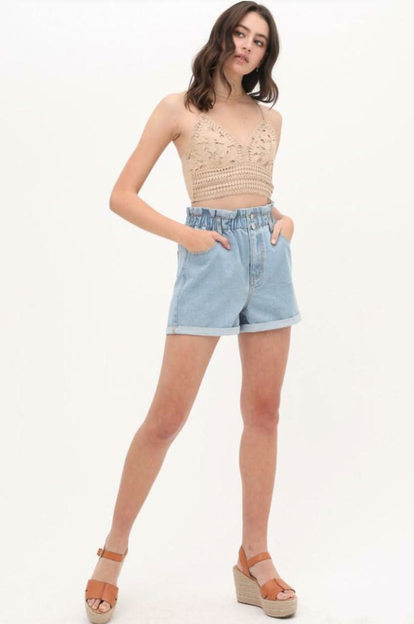 Becca Khaki Crochet Lace Crop Top -  BohoPink