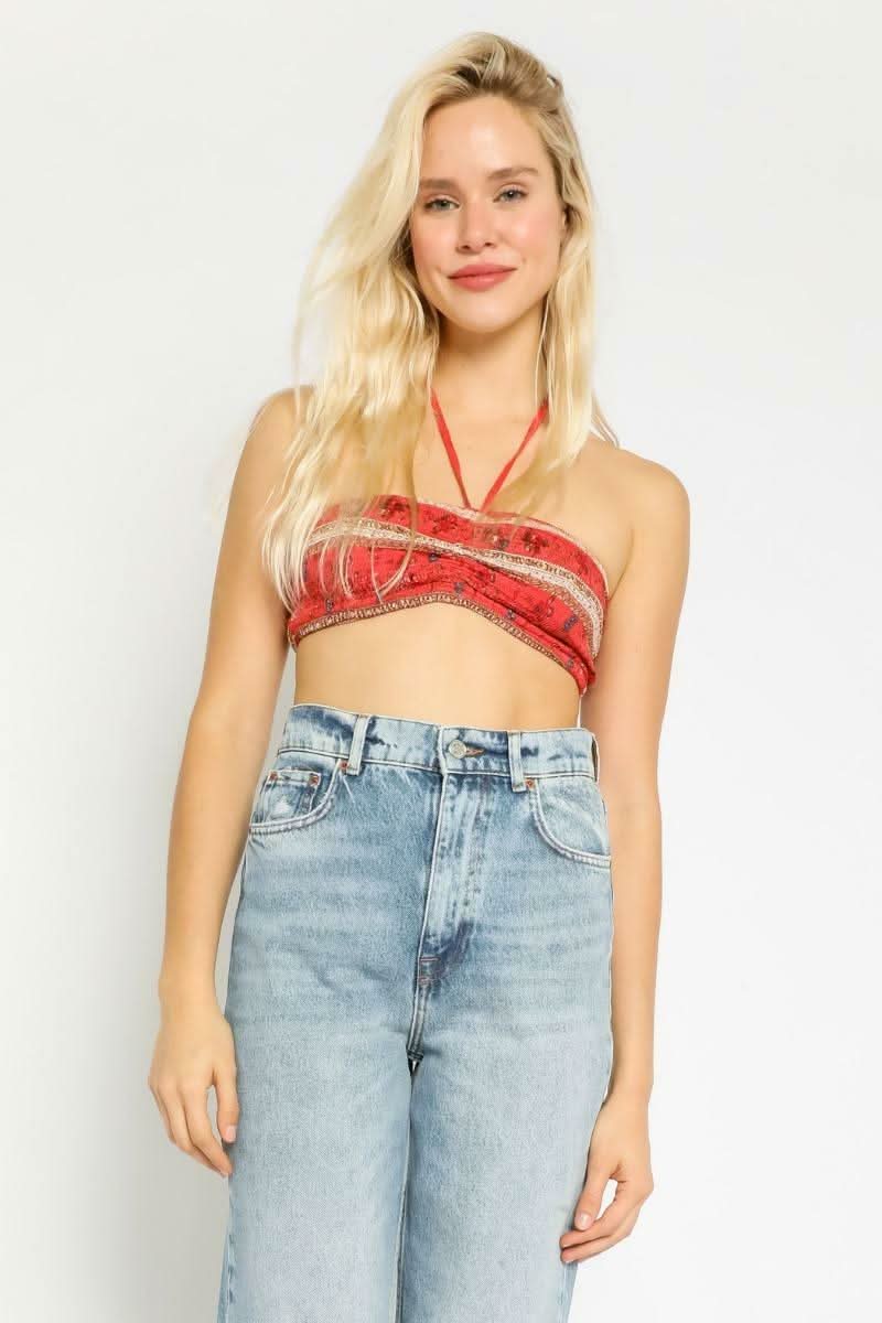 Red Print Bandeau Halter Top 