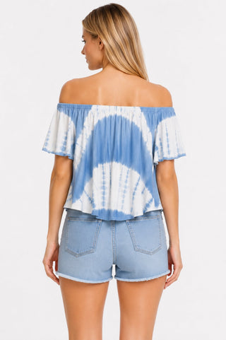 Weekender Blue Tie-Dye Off-the-Shoulder Top  Back View