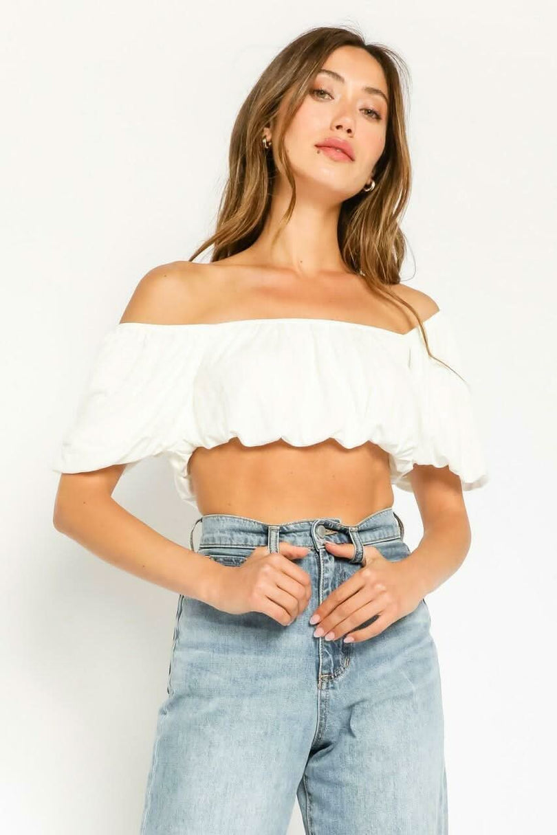 White Off-the-Shoulder Crop Top