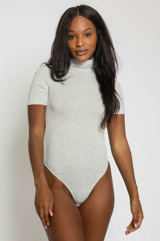 What You Want Heather Grey Short Sleeve Turtleneck Bodysuit - Front View