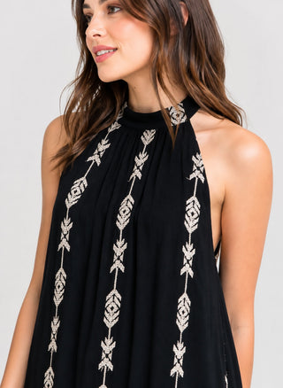 Wild West Black Mock Neck Shift Dress - Detail View