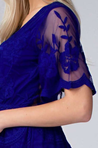 Endless Lace Royal Blue Deep V Romper 