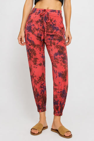 Red and Navy Blue Tie-Dye Jogger Pants 