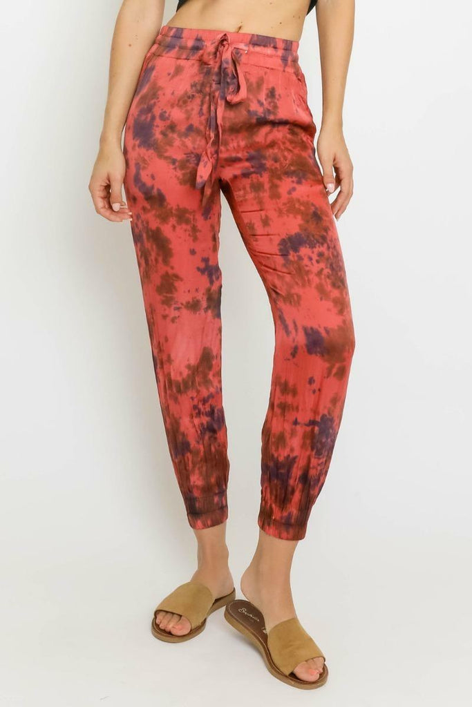 Red and Navy Blue Tie-Dye Jogger Pants 