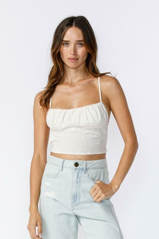 White Eyelet Lace Backless Crop Top