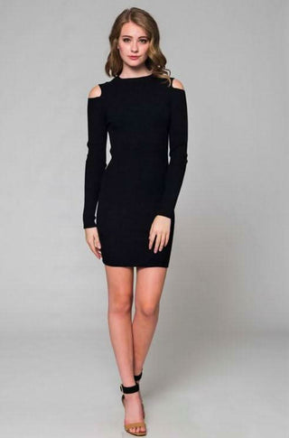 Chelsea Black Bodycon Cold Shoulder Dress - Outfit View