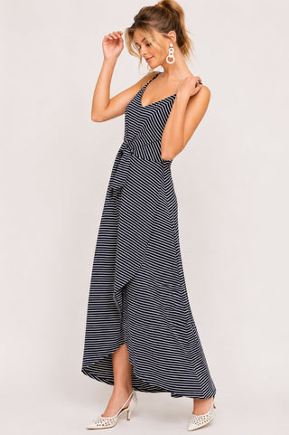 Consider This Navy Blue and White Striped Maxi Tank Dress -  Side View