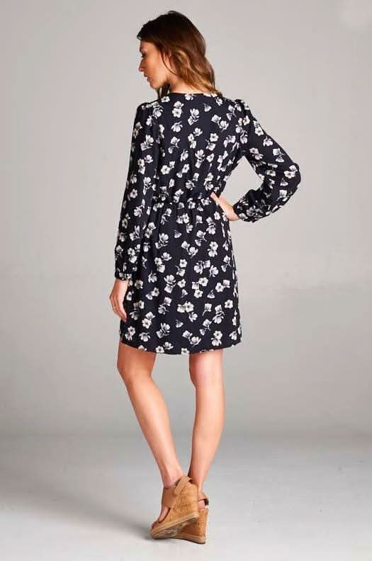 Long sleeve floral wrap dress