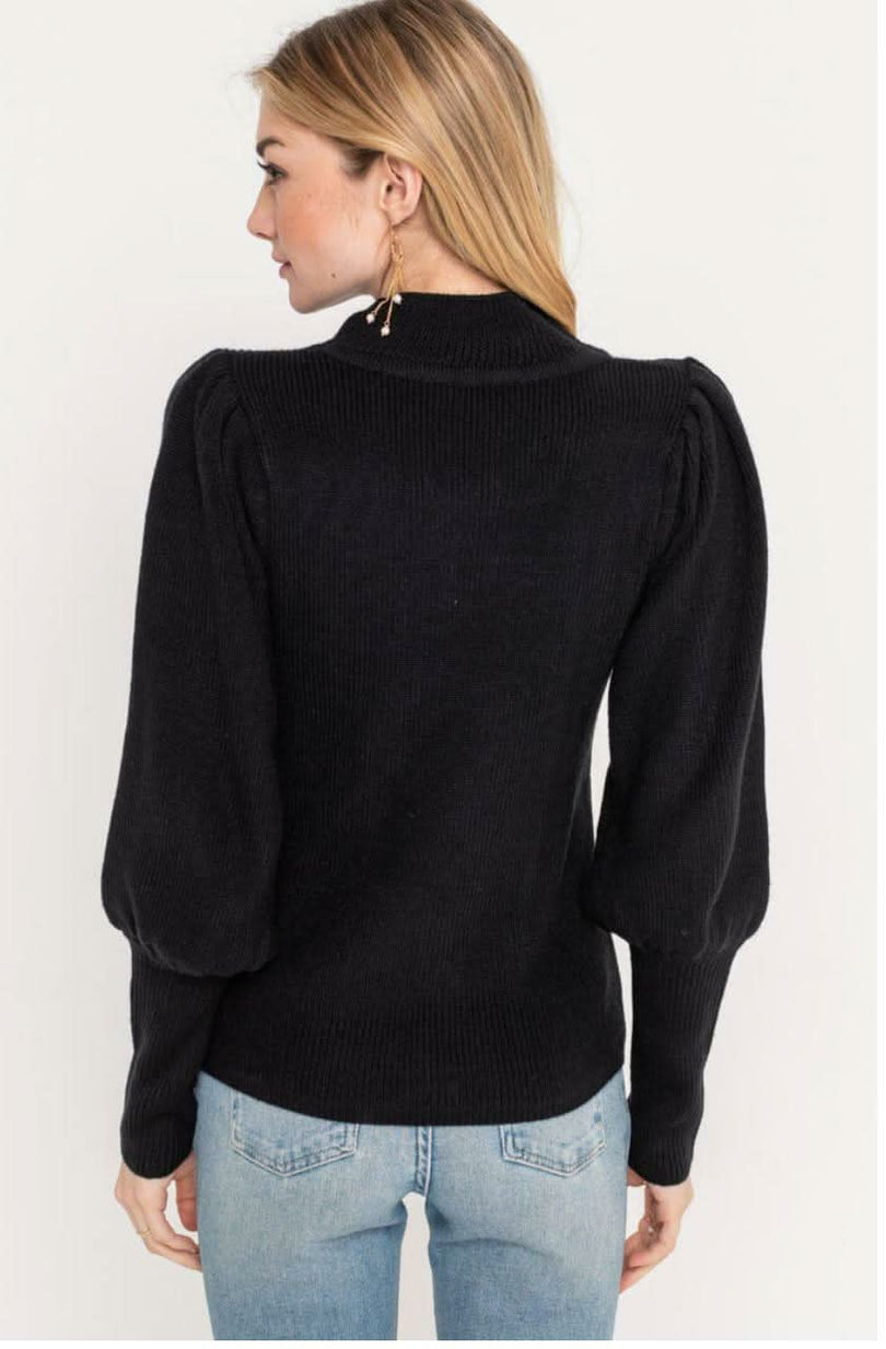Mock Neck Puff Sleeve Sweater