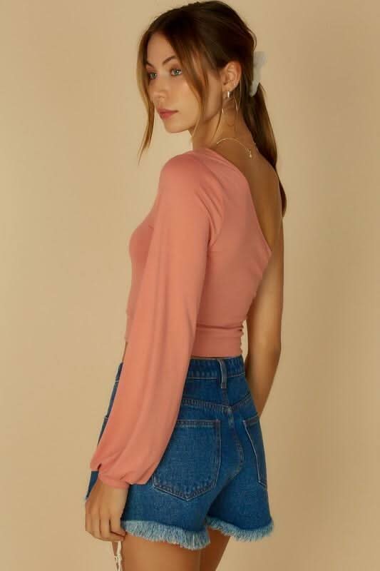 Casey Rose One Shoulder Side-Tie Crop Top -  BohoPink