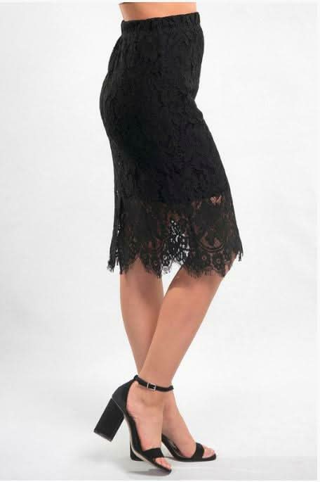 Cute Black Lace Midi Skirt