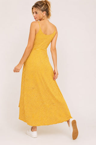 Consider This Mustard and White Striped Maxi Tank Dress - Back View