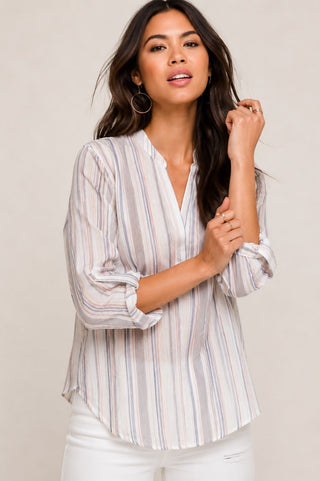 What Can I Say White Striped V-Neck Top - Outfit View