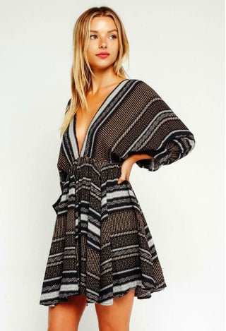 Rachel Line and Dot Black Print Swing Dress side view