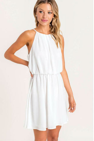 Feeling Flirty Off White Blouson Skater Dress - Front View