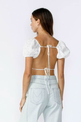 Backless Puff Sleeve Crop Top 