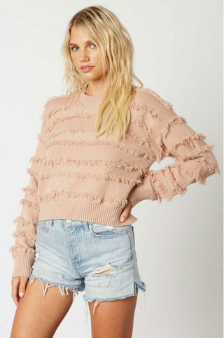 Hailey Blush Fringe Sweater side