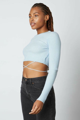 Baby blue cropped crew neck sweater - side