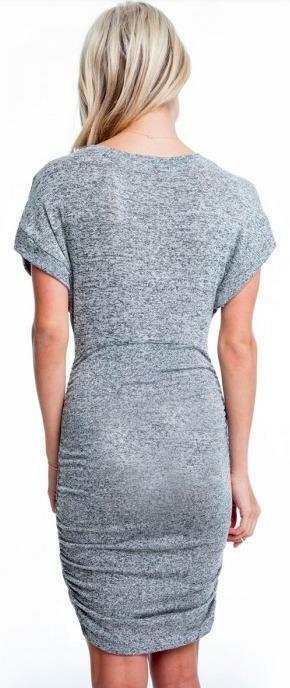 Grey Ruched V-Neck Bodycon Tee Dress