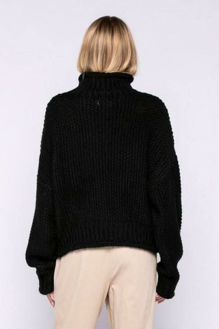 Yata Black Funnel Neck Knit Sweater - Back View