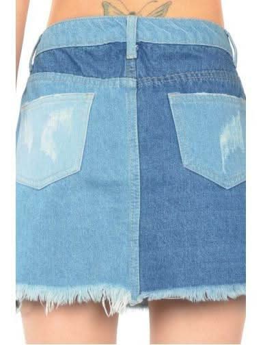 Equinox Denim Patchwork Mini Skirt -  BohoPink
