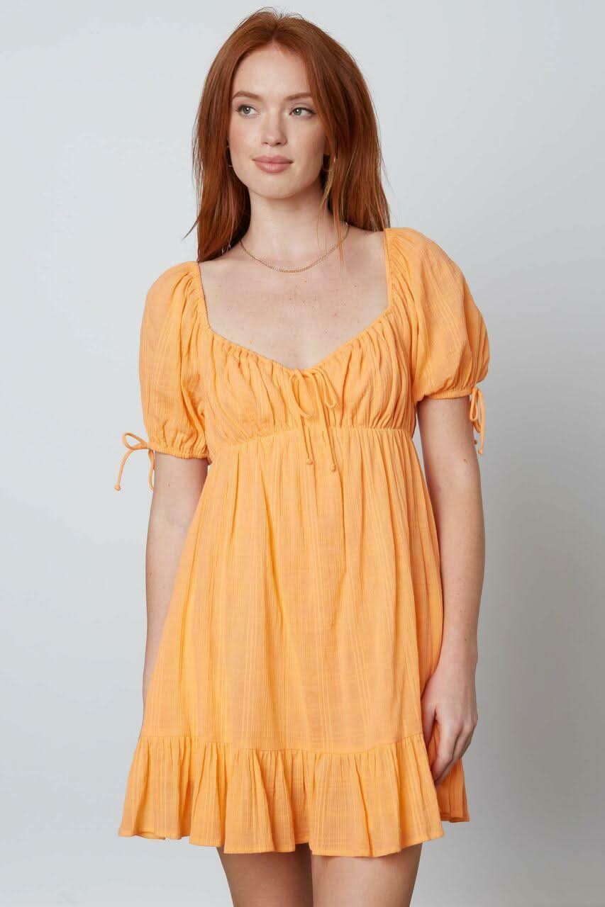 Coral Puff Sleeve Dress