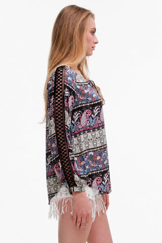Find A Way Black Paisley Peasant Blouse - Side View