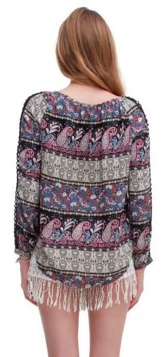 Find A Way Black Paisley Peasant Blouse -  BohoPink