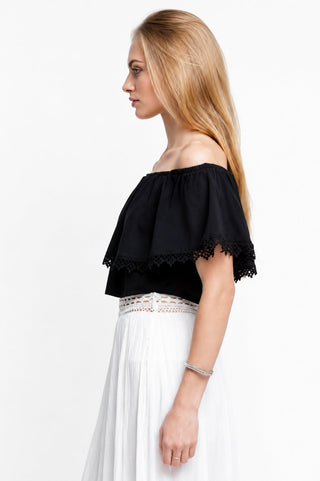 Gypsy Spell Black Off-the-Shoulder Ruffle  Crop Top - Side View