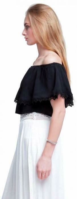 Gypsy Spell Black Off-the-Shoulder Ruffle  Crop Top -  BohoPink