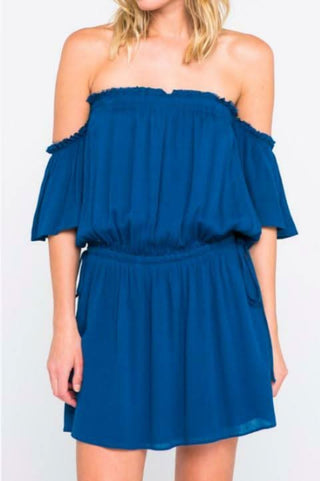 Frankie Says Aegean Blue Off-the-Shoulder Mini Dress detailed view