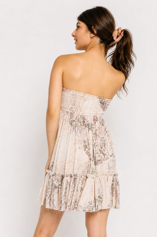 Canyon Sunset Taupe Snake Strapless Mini Dress - Back View